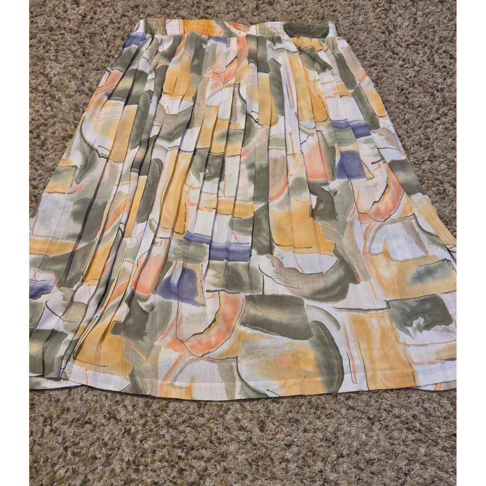 Alfred Dunner Pleated Skirt Womens Size 18 Abstract Print Elastic Waistband